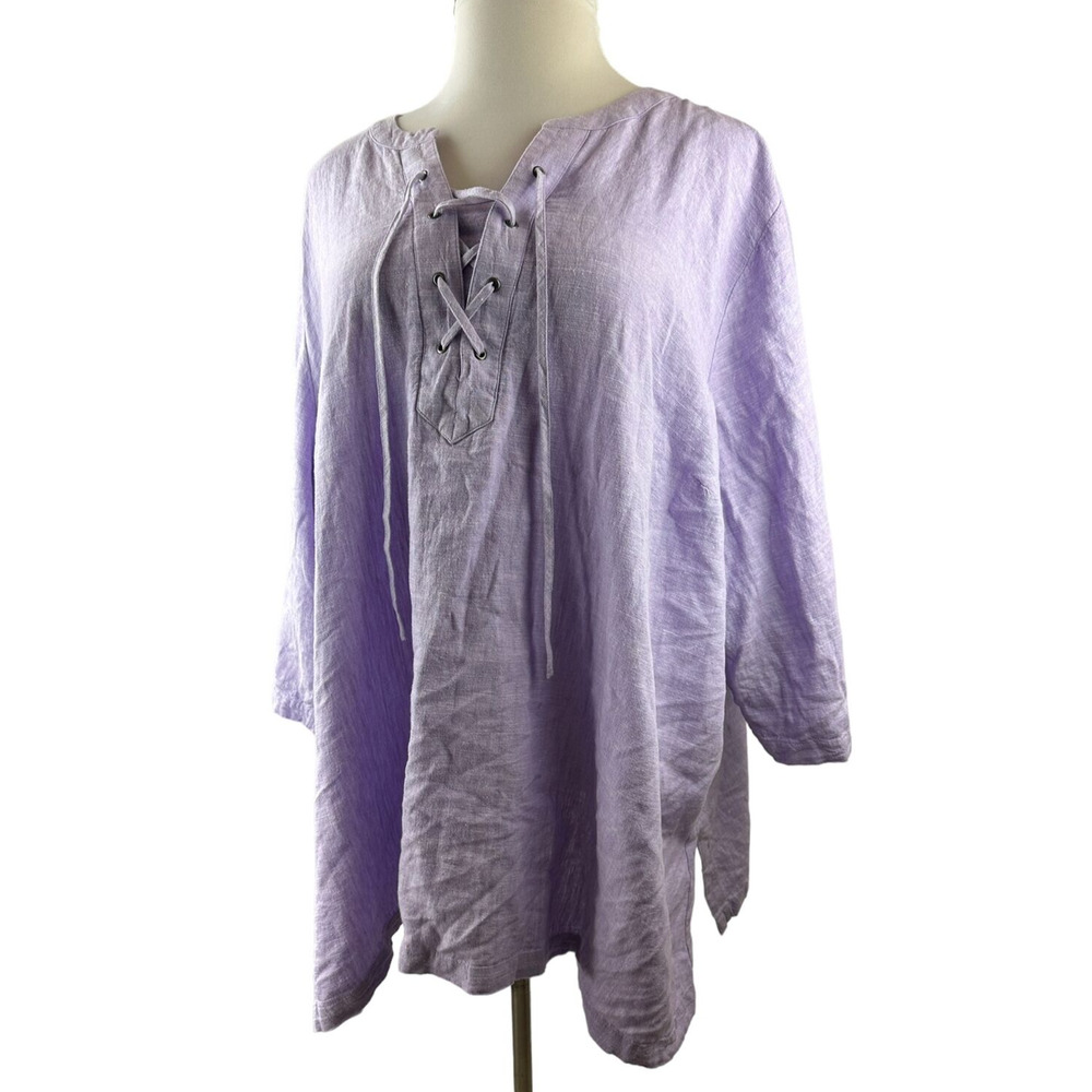 NWT Catherines Linen Blend Tunic Top Lagonlook Light Purple Womens Plus Size 4X - Picture 1 of 8